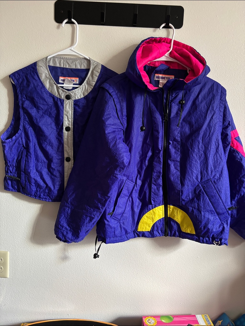 2 Piece Obermeyer Vintage Neon 90's Color Block Blue Retro Apres Ski Jacket/Vest
